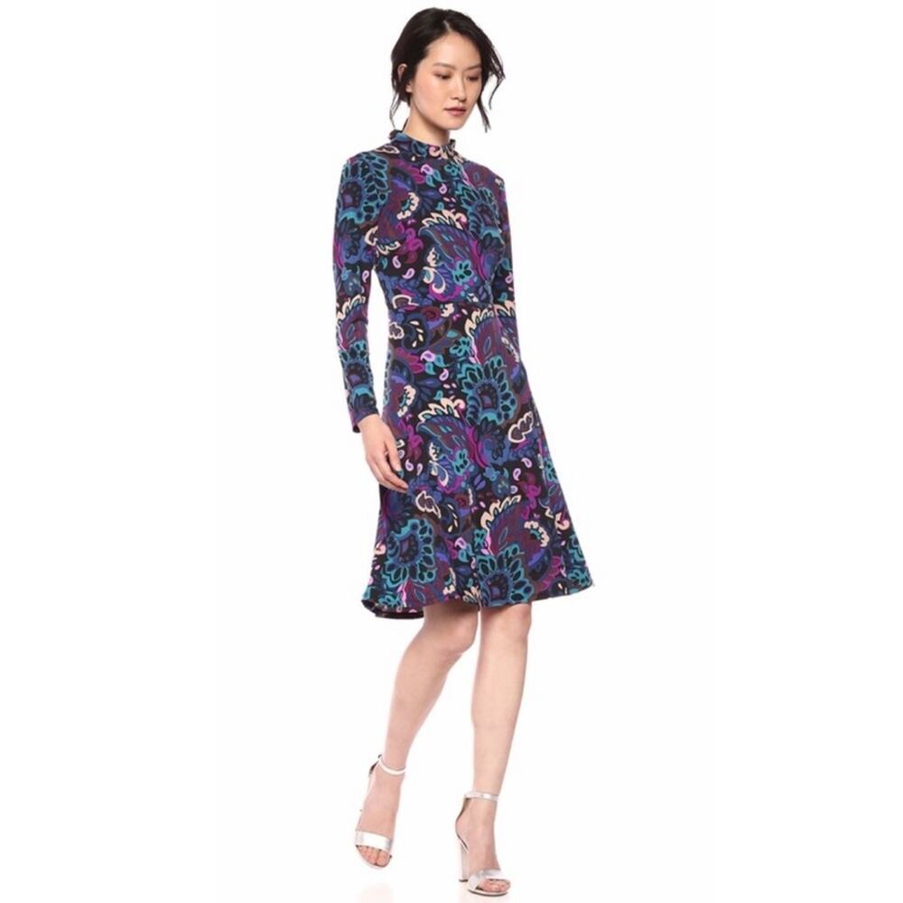 Trina Turk Tia Rosita Point Bonita Paisley Mock Neck Long Sleeve Dress Size 2 - Picture 6 of 13